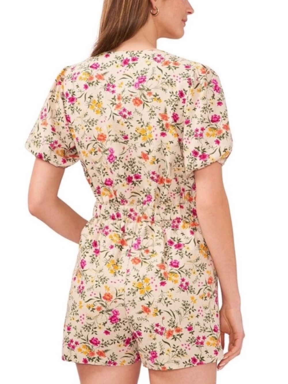 Chelsea & Violet V-Neck Cream Floral Tie-Front Linen-Blend Lined Romper Size XL - Picture 2 of 12